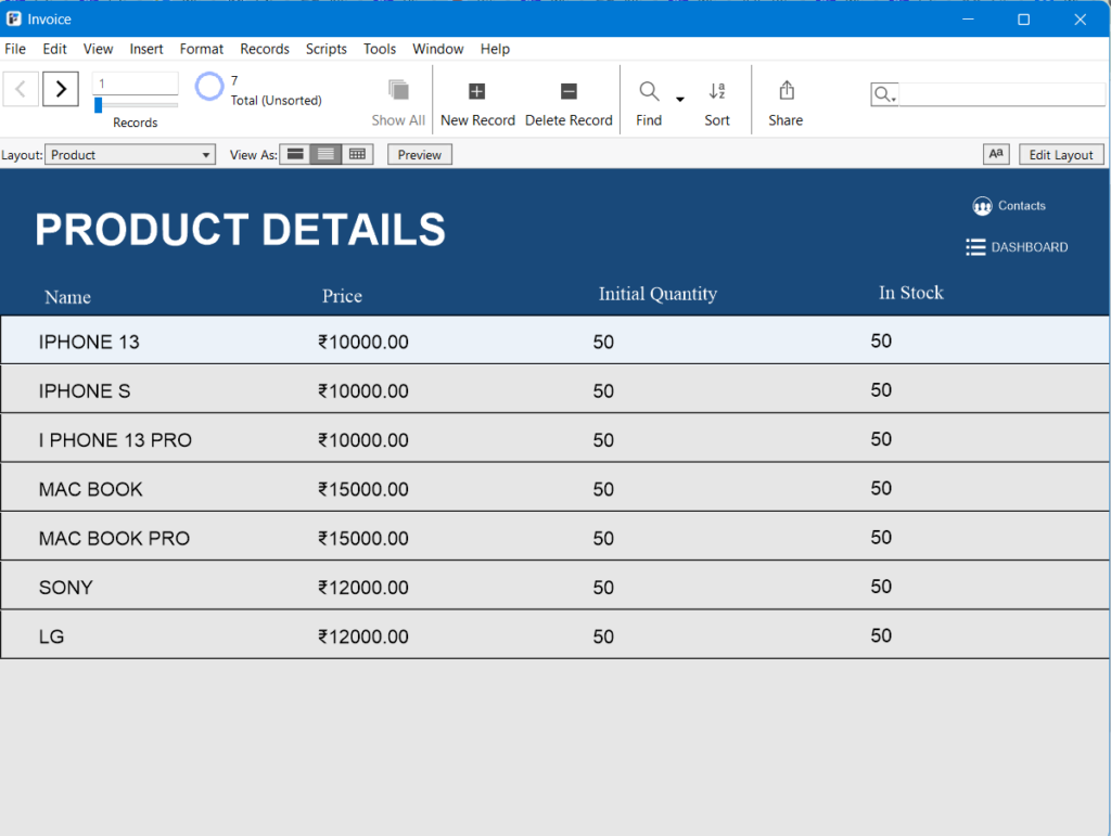 storing product information - aQb - Filemaker Invoicing Applications